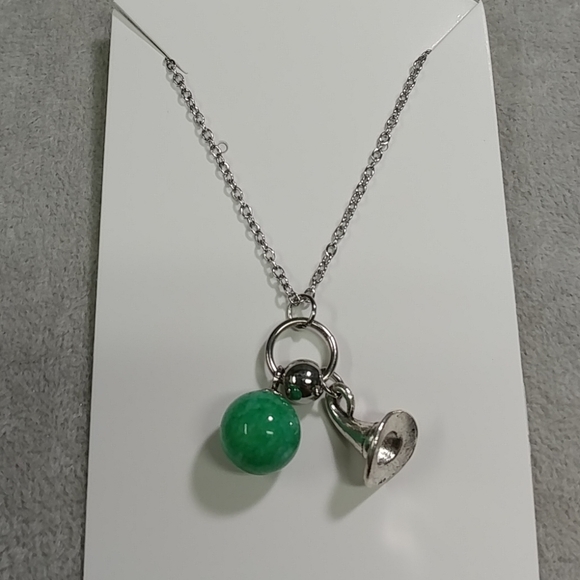 Witch Hat Charm Necklace Green Gemstone Adjustable Stainless-Steel Chain - Picture 5 of 5